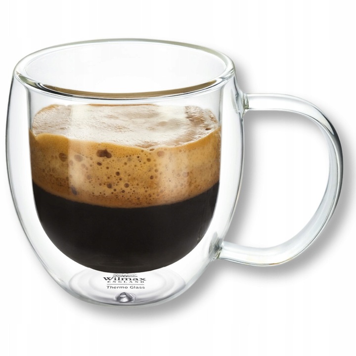 Cana termica cu perete dublu din sticla termorezistenta, 250 ml, pentru cafea, ceai, Thermoglass WILMAX
