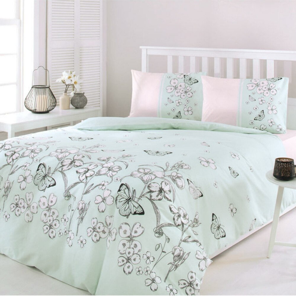 Lenjerie de pat BLOOM, pentru 2 persoane, 4 piese, 200x220 / 50x70, 100% bumbac ranforce, BEJ