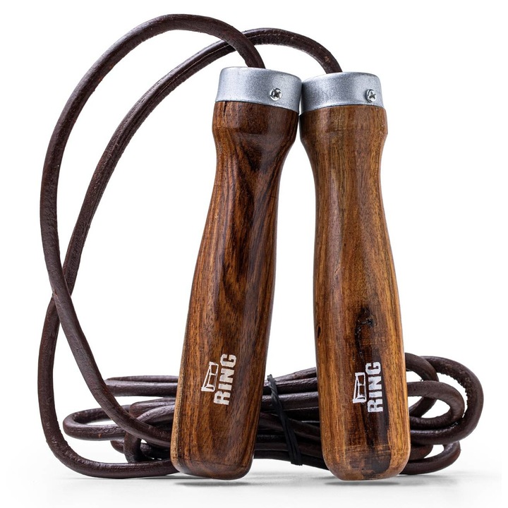 Coarda de sarit Ring, Piele, Manere din lemn, 2.7 m, Maro