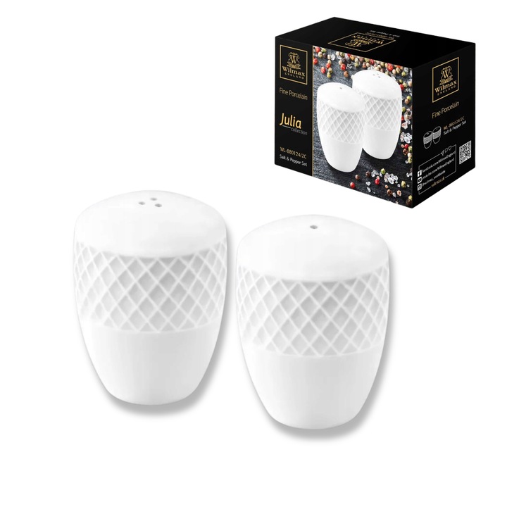 Set de sare si piper Julia, Wilmax England, Portelan, Alb