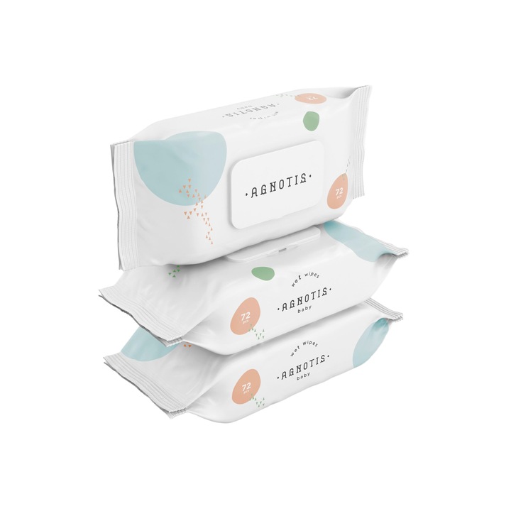 Set servetele umede pentru bebelusi si copii Agnotis, 3 pachete X 70 buc