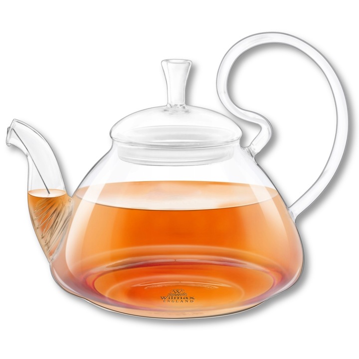 Ceainic sticla, pentru ceai, compatibila cu masina de spalat vase, 800 ml, Transparent, Wilmax England