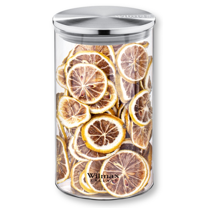 Borcan cu capac metalic, Wilmax England, Sticla, 1100 ml, Transparent