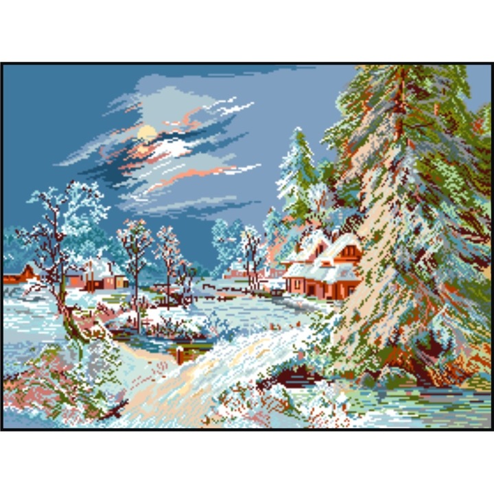 Noapte de iarna - kit goblen cu diagrama alb-negru