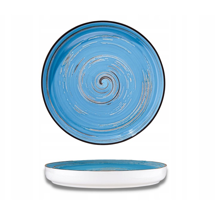 Farfurie portelan, margine inalta, Albastru, 28 cm, pentru fel principal, cine, Colorboom WILMAX