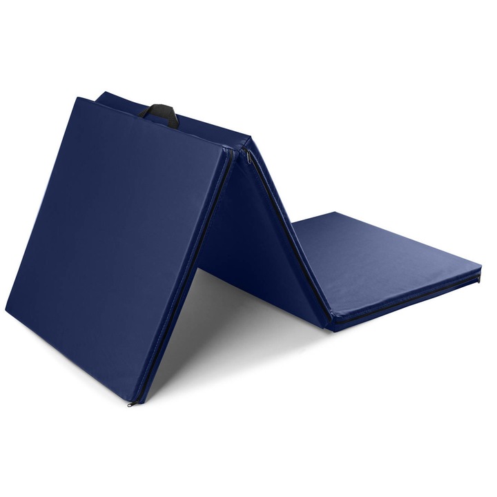 Saltea de gimnastica pliabila Ring, Piele ecologica, 195x90x5 cm, Albastru