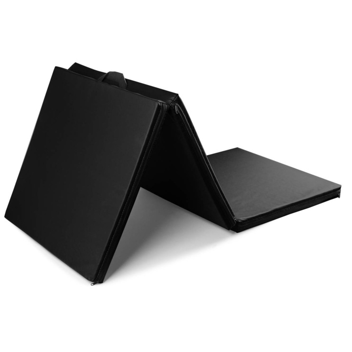 Saltea de gimnastica pliabila Ring, Piele ecologica, 195x90x5 cm, Negru