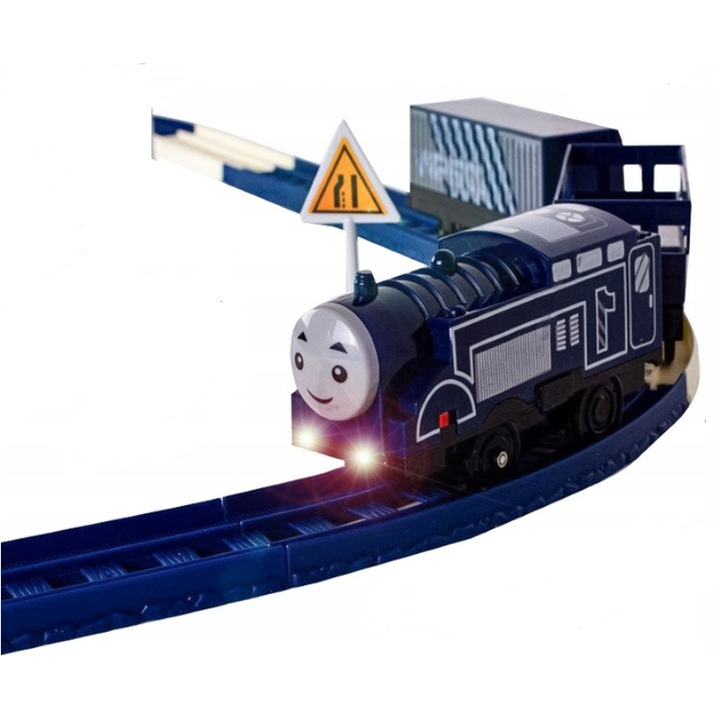 Circuit Tren Electric Classical railway, Efecte Sonore si Luminoase Specifice unui Tren, Locomotiva cu Doua Vagoane, Asamblare Usoara, 224 cm