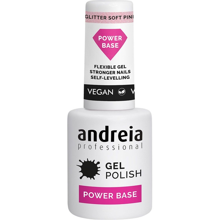 Baza pentru gel Andreia professional Power Base Glitter Soft Pink