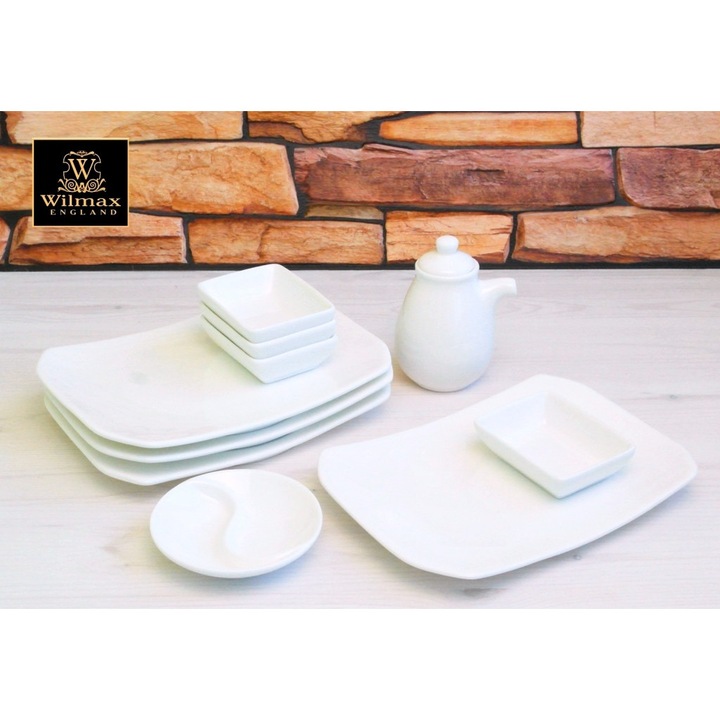 2 db téglalap alakú tányér szett, Wilmax England, Porcelán, 20x14,5 cm, Fehér
