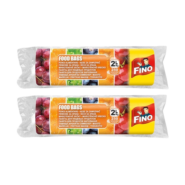 Set 2 x Pungi Alimentare Fino, 2 l, Rola, 28 x 24 cm, 250 Bucati