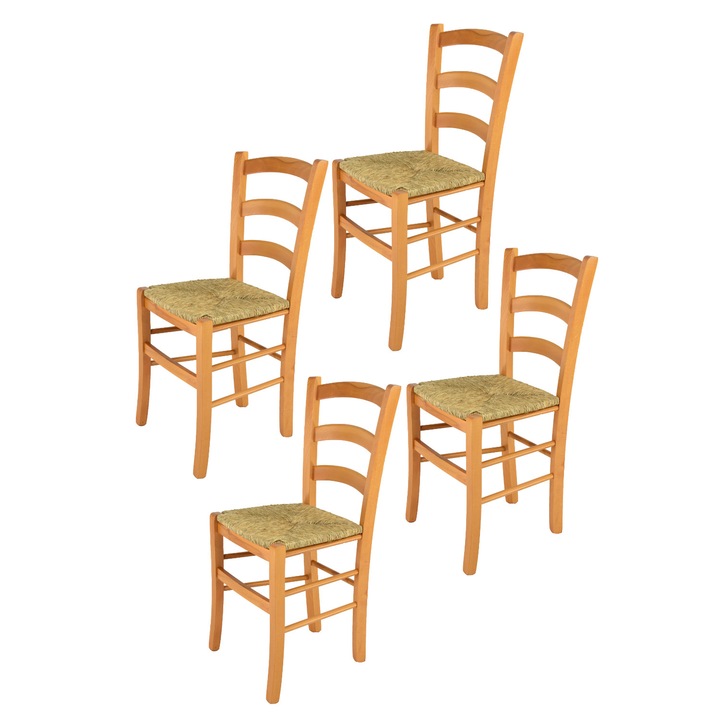 4 db-os Velence szék készlet, tmcs, bükk, szalma ülőke, méz/szalma