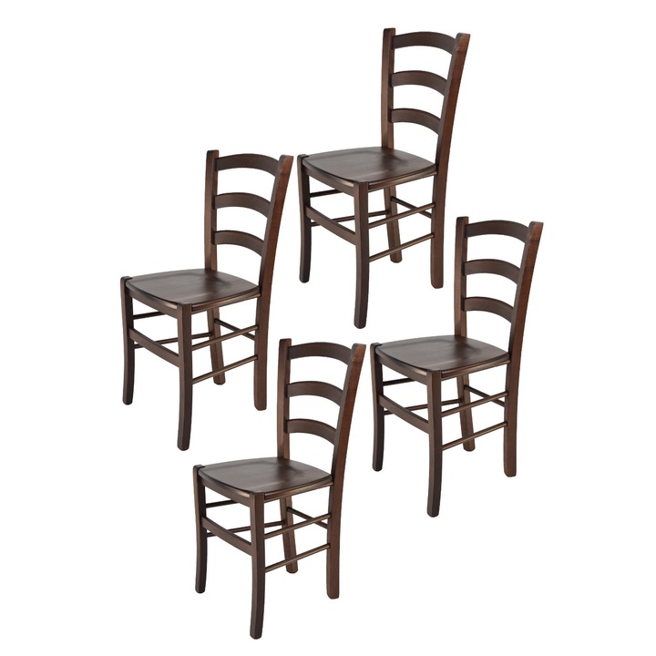 Set 4 scaune Venice, t m c s, Fag, Sezut din lemn, Nuc