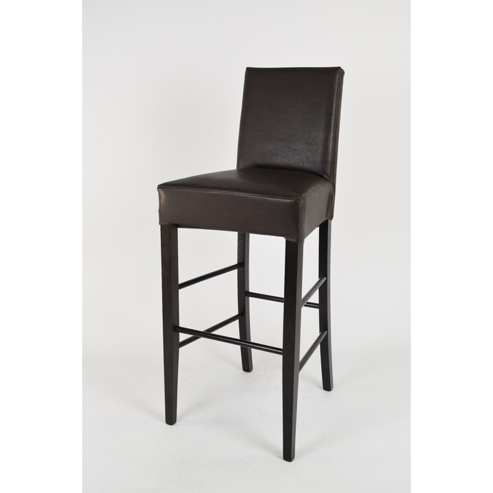 Scaun de bar Luisa, Fag, t m c s, Tapitate cu piele ecologica, Wengé/Maro