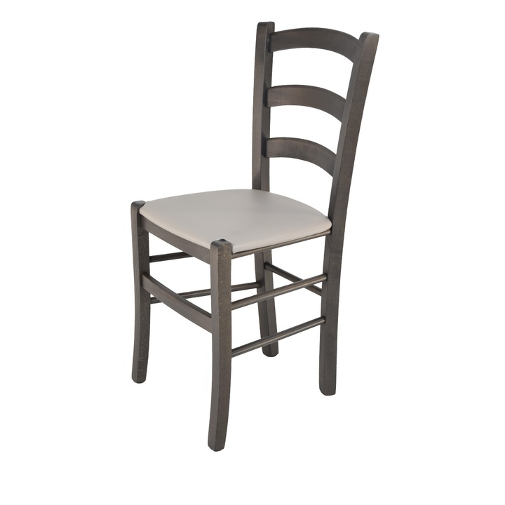 Scaun Venice, t m c s, Fag, Sezut tapitat cu piele ecologica, Anilina Gri Inchis/Gri Deschis