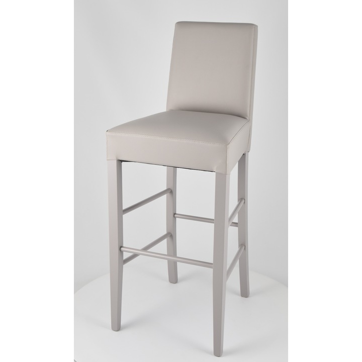 Scaun de bar Luisa, Fag, t m c s, Tapitate cu piele ecologica, Gri Deschis