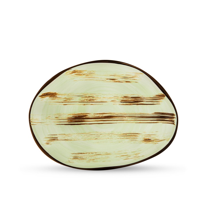 Platou de servire, asimetric, Portelan, Fistic, 33x24.5 cm, farfurie pentru gustari si feluri principale, WILMAX