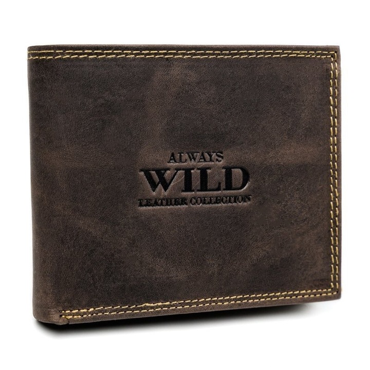 Мъжки портфейл, естествена кожа, ALWAYS WILD Carson, RFID защита, тъмно кафяв