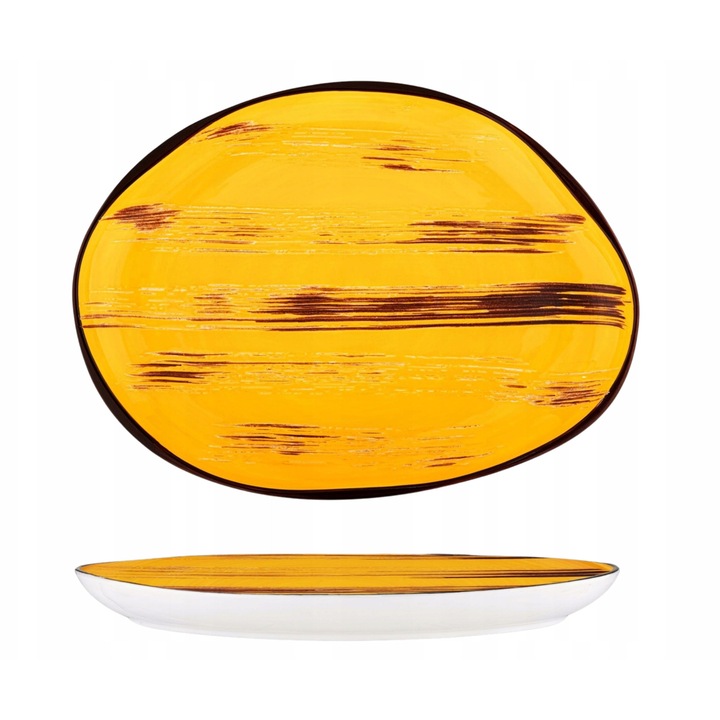 Platou de servire, asimetric, Portelan, Galben, 33x24.5 cm, farfurie pentru gustari si feluri principale, WILMAX