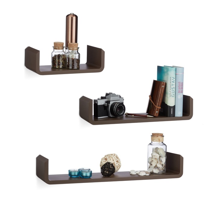 Set 3 rafturi de perete, maro, din MDF, Relaxdays