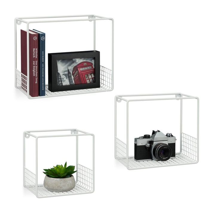 Set 3 rafturi de perete din metal, alb, Relaxdays