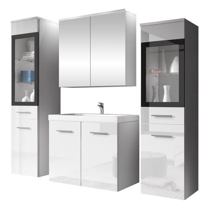 Mobilier de baie Apogon II, MIRJAN 24, cu Chiuveta, alb / alb lucios