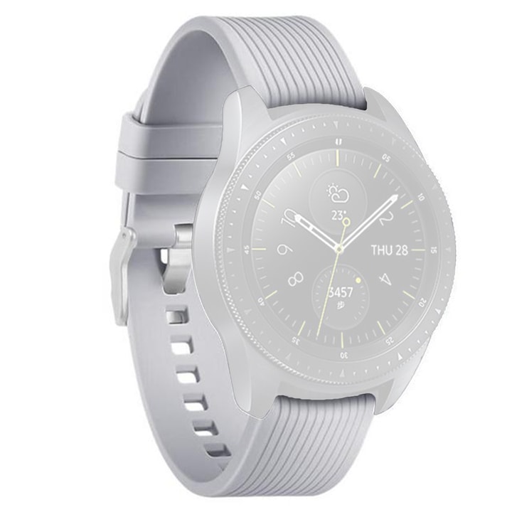 Curea din silicon WatchBand™ Lines, Compatibila cu smartwatch Samsung Galaxy Watch 46 mm, Huawei Watch GT/GT 2 46 mm si alte ceasuri cu latimea bratarii de 22 mm, Gri