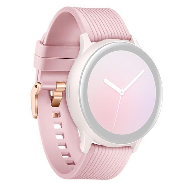 Curea din silicon WatchBand™ Lines, Compatibila cu smartwatch Samsung Galaxy Watch 46 mm, Huawei Watch GT/GT 2 46 mm si alte ceasuri cu latimea bratarii de 22 mm, Roz