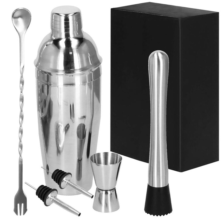 Set Cocktail Shaker Kit pentru barmani 550ml, KI13, 6 piese