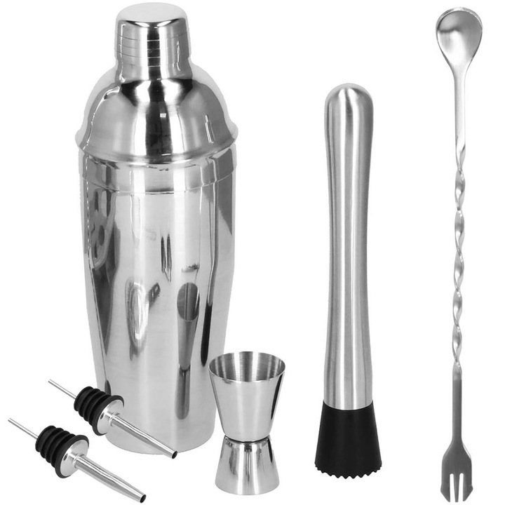 Set Cocktail Shaker Kit pentru barmani 750ml, KI14, 6 piese