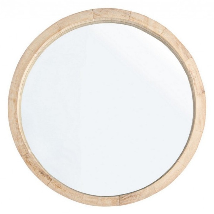 Oglinda de perete rotunda cu rama din lemn natur Tiziano 42 cm x 5 cm x 42 h