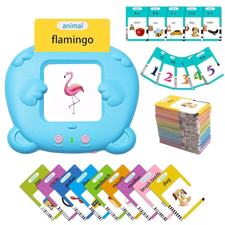 Комплект образователни играчки за деца MorFansi, 255 бр карти, 510 думи, 2 години+, син