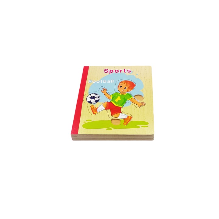 Puzzle multicolor tip carte din lemn, sporturi, fotbal, 17.5 x 14.5 x 2 cm, 24 piese