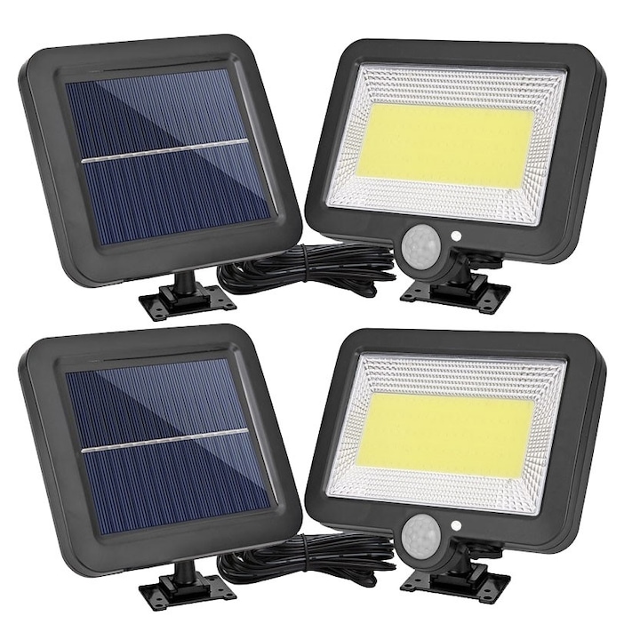 2 x napelemes töltőlámpa készlet, 100 x COB LED - 1, szürkület-, mozgás- és fényérzékelők, távirányító, 1200 mAh K KATHODE