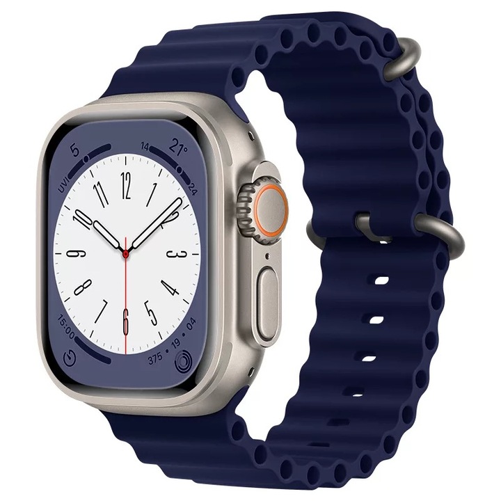 Каишка THD Ocean Band, съвместима с Apple Watch Ultra 49 mm/Apple Watch 42/44/45 mm, универсален размер, Син цвят