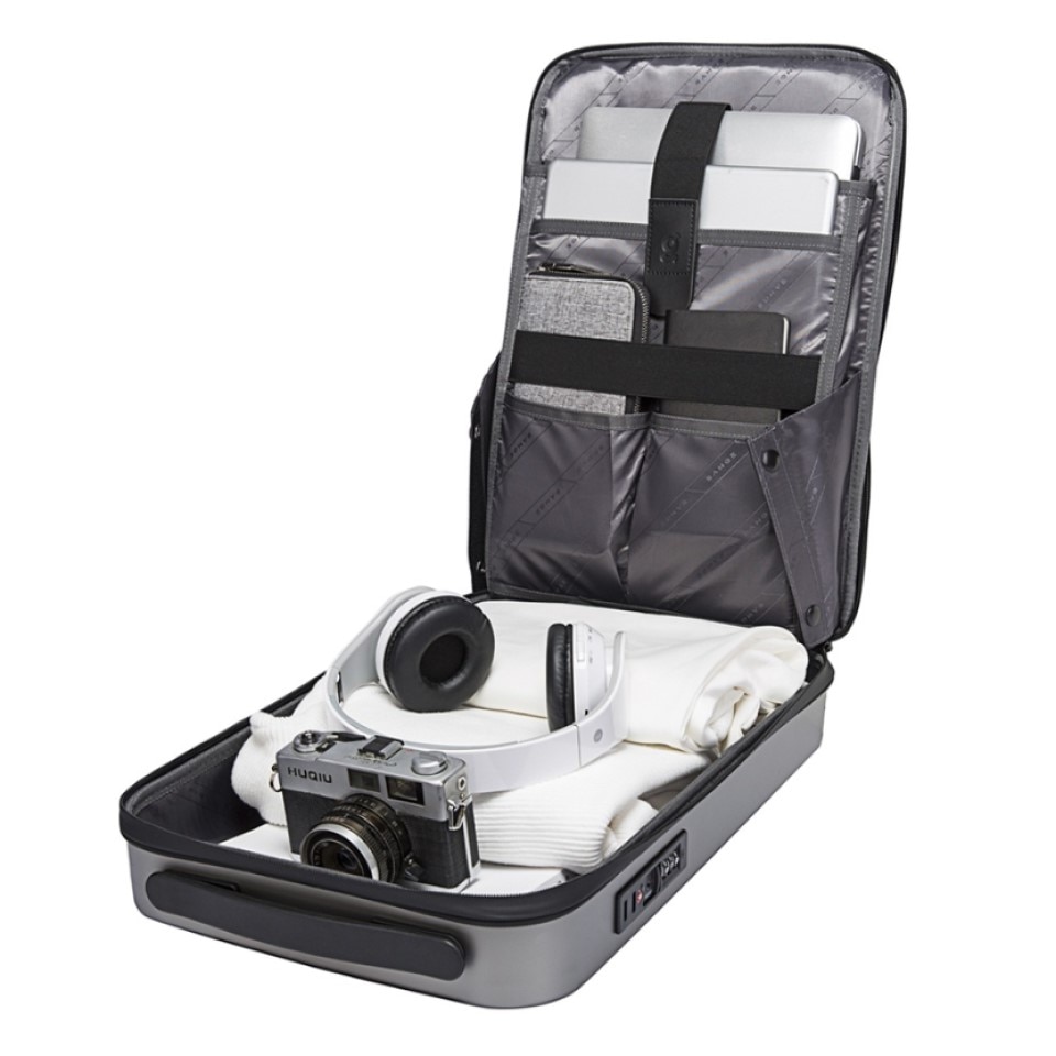 Rucsac laptop 15.6" business cu carcasa rigida din material impermeabil EVA, sistem antifurt, port de incarcare USB, BANGE, 30x8x45 cm, Auriu