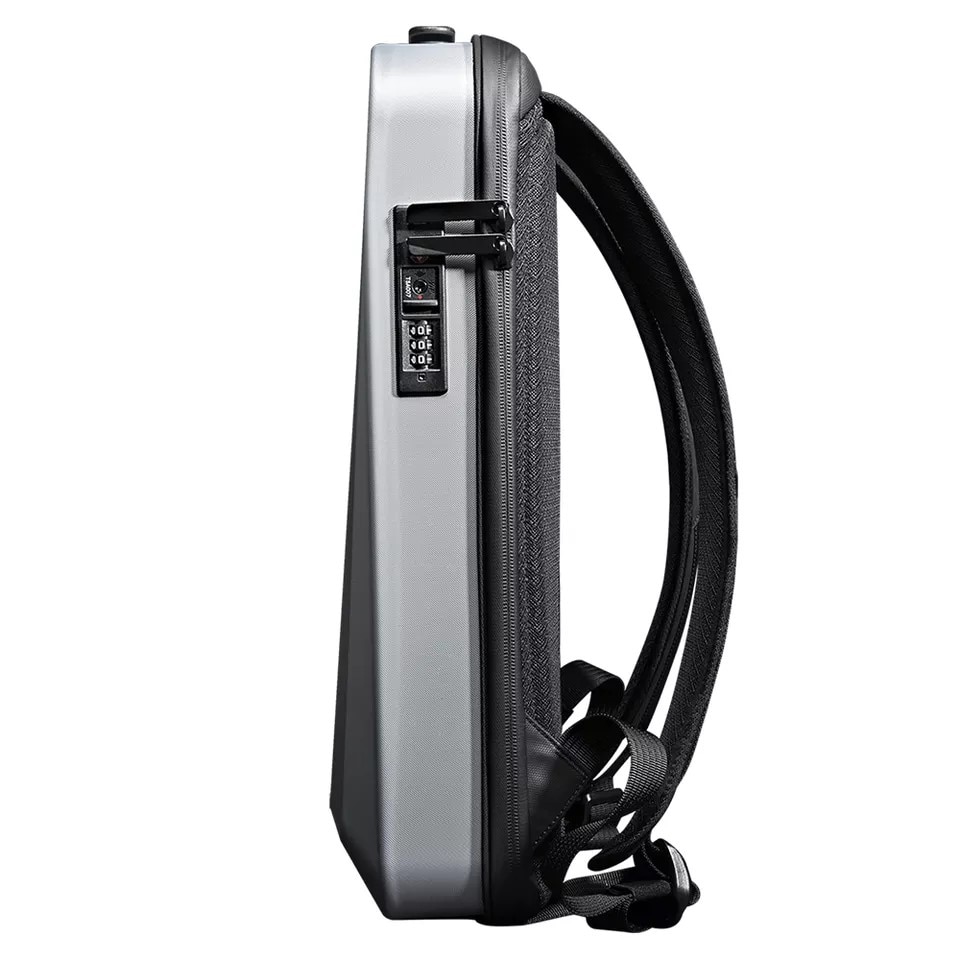 Rucsac laptop 15.6" business cu carcasa rigida din material impermeabil EVA, sistem antifurt, port de incarcare USB, BANGE, 30x8x45 cm, Argintiu
