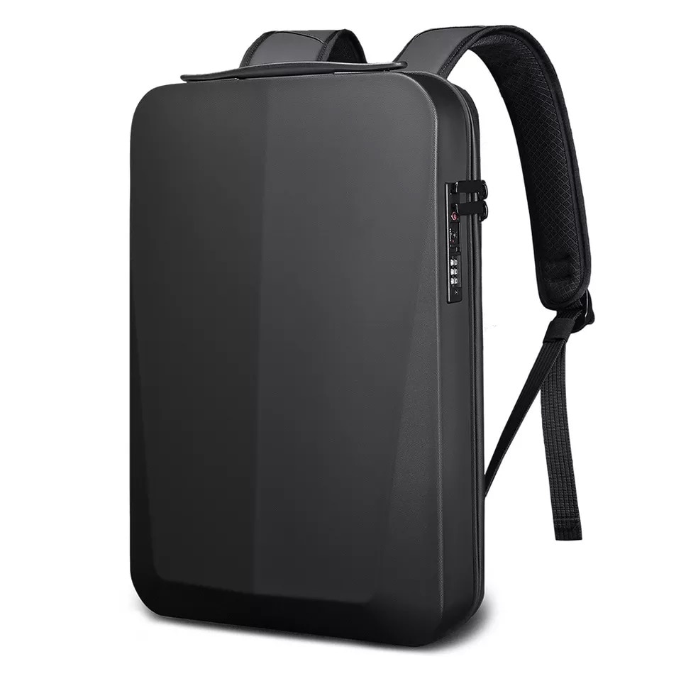 Rucsac laptop 15.6" business cu carcasa rigida din material impermeabil EVA, sistem antifurt, port de incarcare USB, BANGE, 30x8x45 cm, Negru
