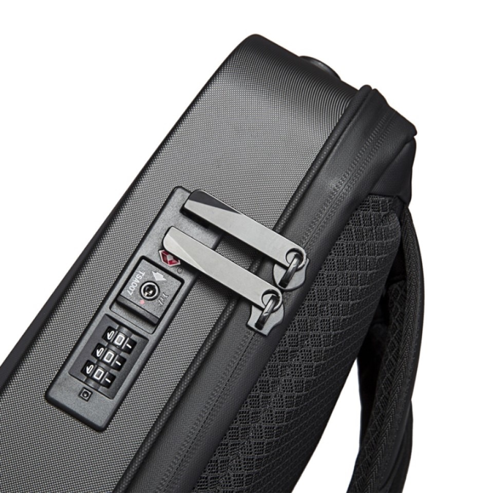 Rucsac laptop 15.6" business cu carcasa rigida din material impermeabil EVA, sistem antifurt, port de incarcare USB, BANGE, 30x8x45 cm, Negru
