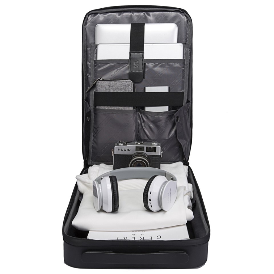Rucsac laptop 15.6" business cu carcasa rigida din material impermeabil EVA, sistem antifurt, port de incarcare USB, BANGE, 30x8x45 cm, Negru