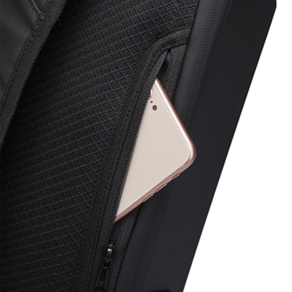 Rucsac laptop 15.6" business cu carcasa rigida din material impermeabil EVA, sistem antifurt, port de incarcare USB, BANGE, 30x8x45 cm, Negru