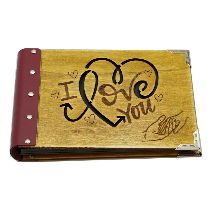 Album foto din lemn, GuestBook, A5, Vintage Gifts, I love you, carte amintiri, maro