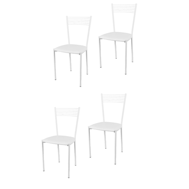 Set 4 scaune Elegance, t m c s, Otel, Sezut tapitat cu piele ecologica, Alb