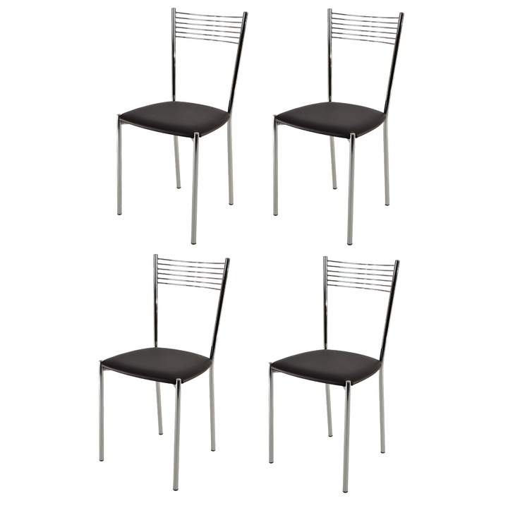 Set 4 scaune Elegance, t m c s, Otel Cromat, Sezut tapitat cu piele ecologica, Mocha