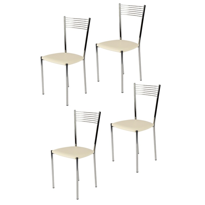 Set 4 scaune Elegance, t m c s, Otel Cromat, Sezut tapitat cu piele ecologica, Fildes