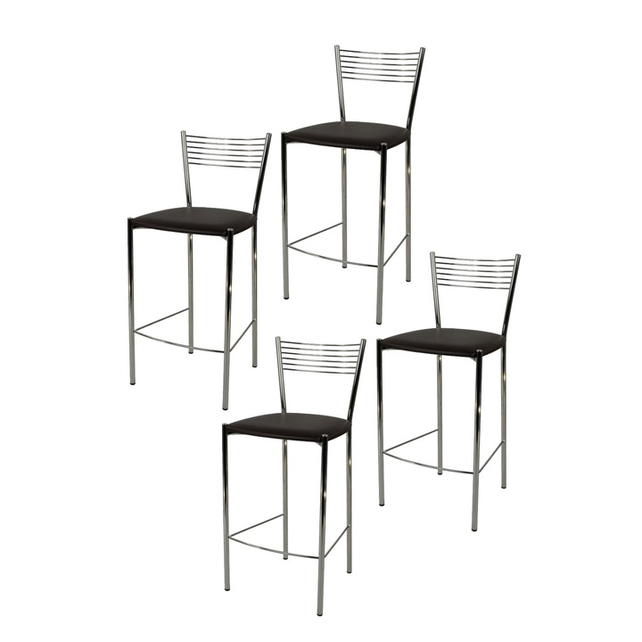 Set 4 scaune de bar, Elegance, t m c s, Otel cromat, Sezut tapitae cu piele ecologica, Mocha