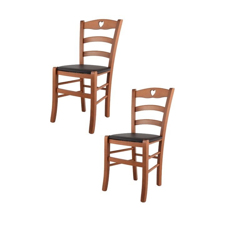 Set 2 scaune Cuore, t m c s, Fag, Sezut tapitat cu piele ecologica, Cireasa/Mocha
