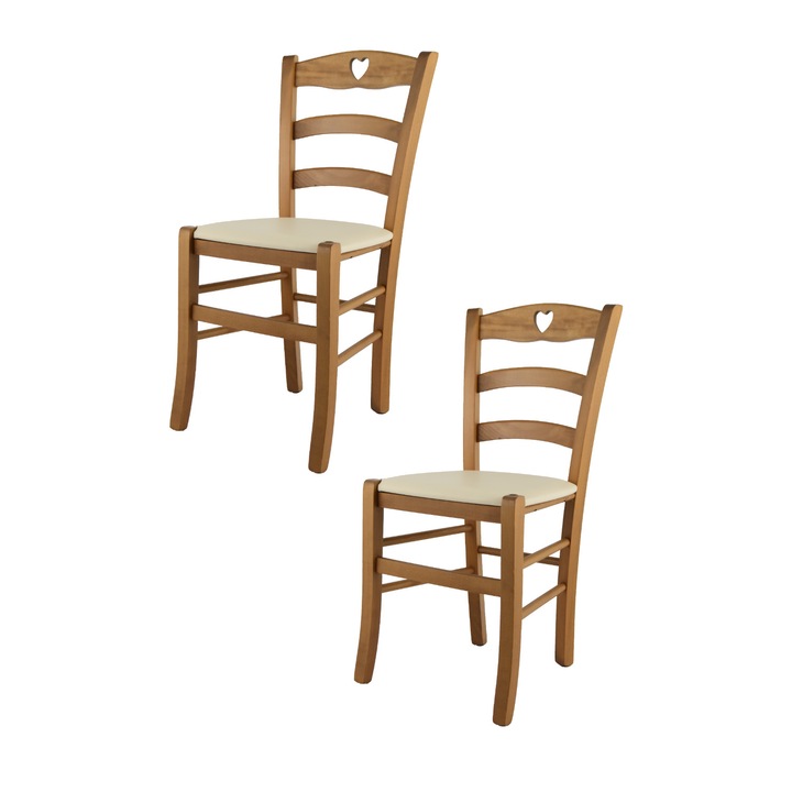 Set 2 scaune Cuore, t m c s, Fag, Sezut tapitat cu piele ecologica, Stejar/Fides