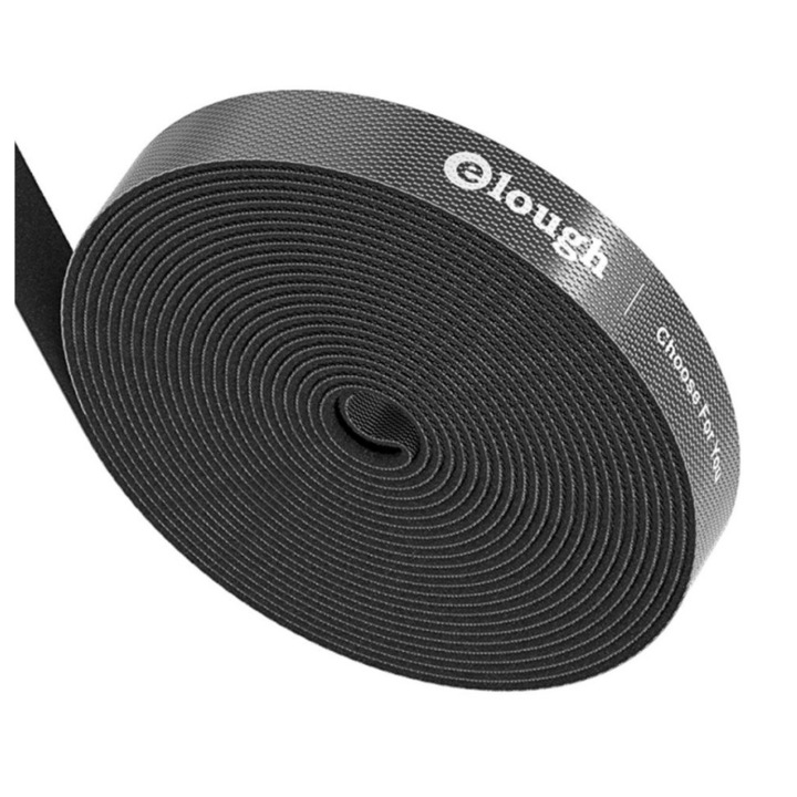 Organizator cabluri, Elough, Curea tip Velcro, Lungime 5 m, Negru