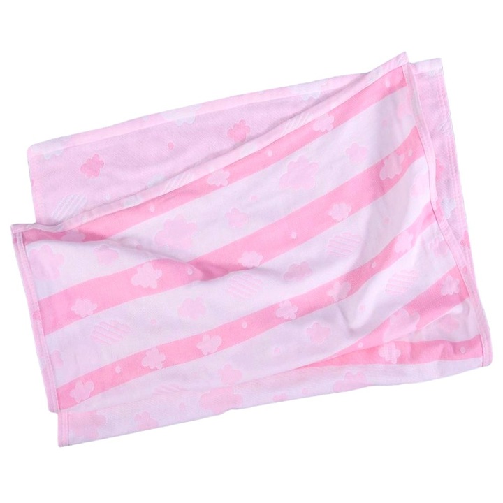 Patura jacquard pentru bebelusi, Atria Happy Cloud, 2 fete, material bumbac, culoare roz, 70 x 90 cm